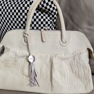 Furla Women's Ivory Croc-Embossed Satchel Preowned